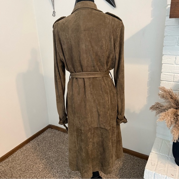 Women's Suede Trench Coat - Brown - Picture 6 of 12